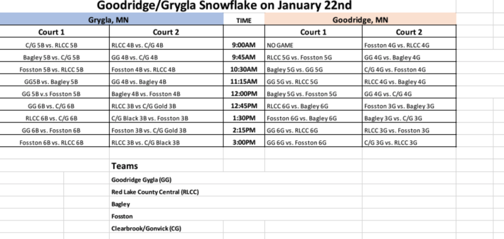 GG Snowflake Schedule